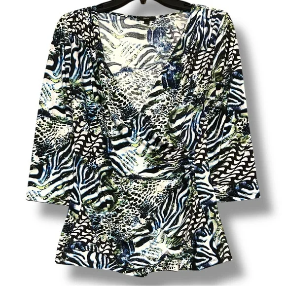 Milano Zebra and Leopard Print 3/4 Sleeve Ruching Top - Picture 4 of 11